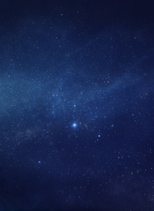 Starry night sky with a bright central star in deep blue space geminate glow.